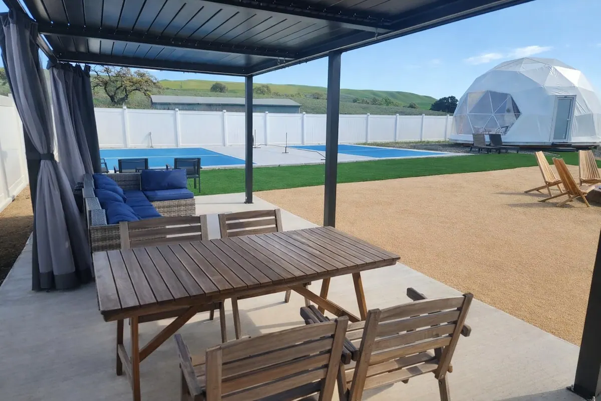 Private estate gathering space set up for a company offsite near San Jose