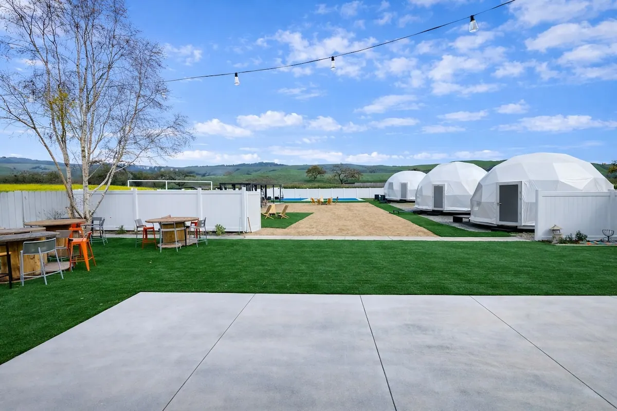 Pickleball court beside the domes