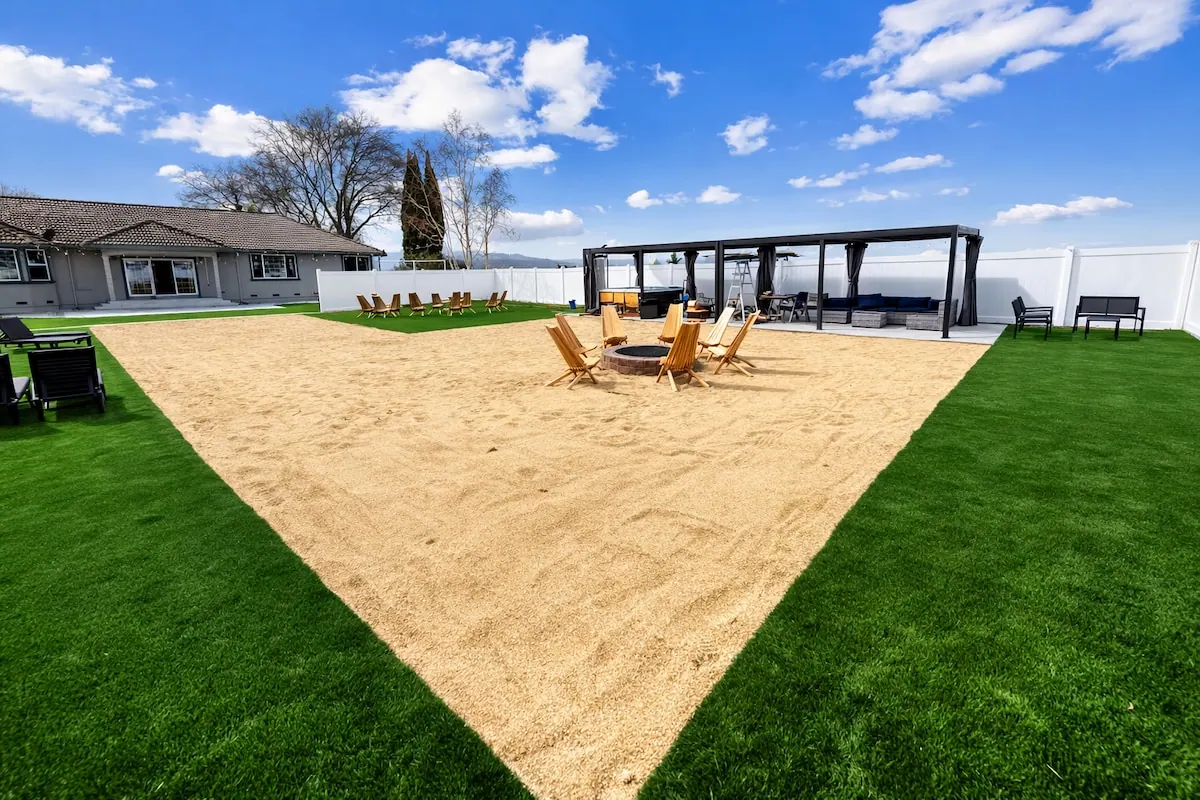 Central fire-pit lounge area for private gatherings