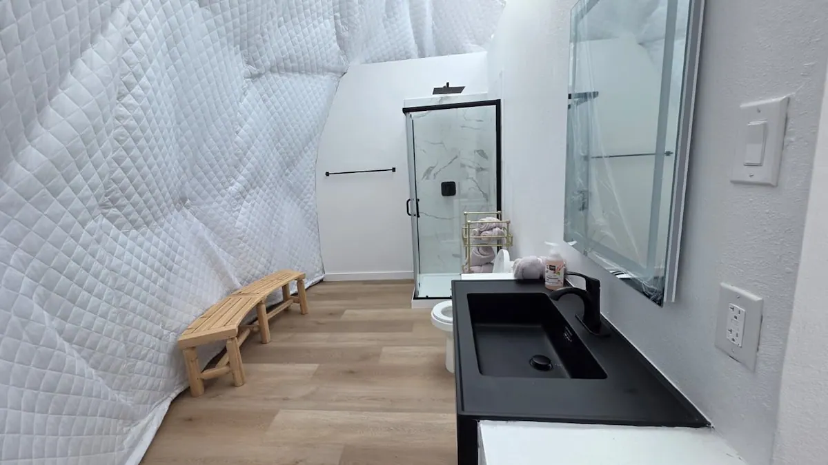 Dome bathroom with glass shower
